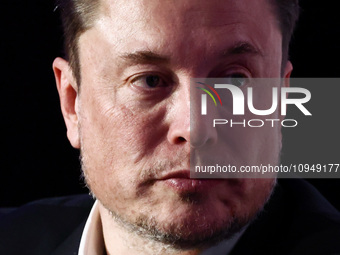 Elon Musk, owner of Tesla and the X (formerly Twitter) platform, attends a symposium on fighting antisemitism titled 'Never Again : Lip Serv...