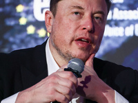 Elon Musk, owner of Tesla and the X (formerly Twitter) platform, attends a symposium on fighting antisemitism titled 'Never Again : Lip Serv...