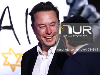 Elon Musk, owner of Tesla and the X (formerly Twitter) platform, attends a symposium on fighting antisemitism titled 'Never Again : Lip Serv...