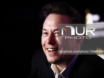 Elon Musk, owner of Tesla and the X (formerly Twitter) platform, attends a symposium on fighting antisemitism titled 'Never Again : Lip Serv...