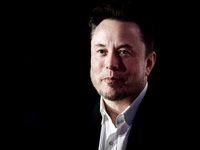 Elon Musk, owner of Tesla and the X (formerly Twitter) platform, attends a symposium on fighting antisemitism titled 'Never Again : Lip Serv...