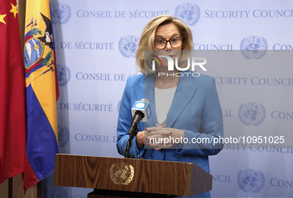 Ms. Sigrid Kaag, Senior Humanitarian and Reconstruction Coordinator for Gaza speaks to the press at the United Nations Headquarters on Janua...