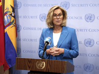 Ms. Sigrid Kaag, Senior Humanitarian and Reconstruction Coordinator for Gaza speaks to the press at the United Nations Headquarters on Janua...