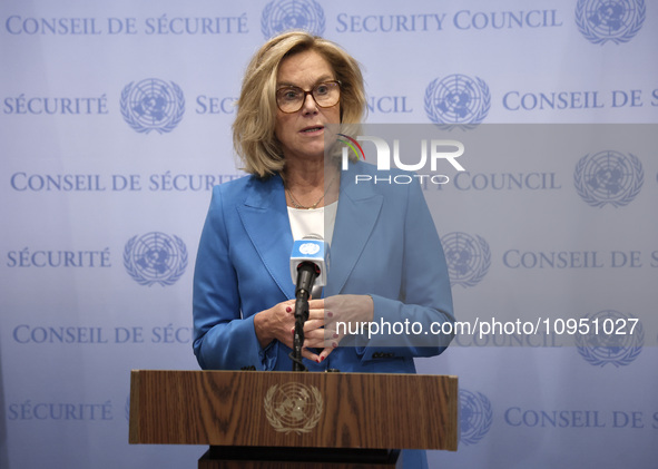 Ms. Sigrid Kaag, Senior Humanitarian and Reconstruction Coordinator for Gaza speaks to the press at the United Nations Headquarters on Janua...