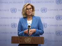 Ms. Sigrid Kaag, Senior Humanitarian and Reconstruction Coordinator for Gaza speaks to the press at the United Nations Headquarters on Janua...