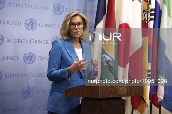 Ms. Sigrid Kaag, Senior Humanitarian and Reconstruction Coordinator for Gaza speaks to the press at the United Nations Headquarters on Janua...