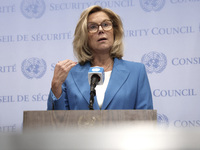 Ms. Sigrid Kaag, Senior Humanitarian and Reconstruction Coordinator for Gaza speaks to the press at the United Nations Headquarters on Janua...