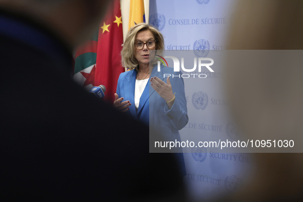 Ms. Sigrid Kaag, Senior Humanitarian and Reconstruction Coordinator for Gaza speaks to the press at the United Nations Headquarters on Janua...