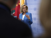 Ms. Sigrid Kaag, Senior Humanitarian and Reconstruction Coordinator for Gaza speaks to the press at the United Nations Headquarters on Janua...