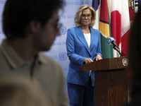 Ms. Sigrid Kaag, Senior Humanitarian and Reconstruction Coordinator for Gaza speaks to the press at the United Nations Headquarters on Janua...