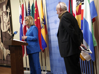 Ms. Sigrid Kaag, Senior Humanitarian and Reconstruction Coordinator for Gaza speaks to the press at the United Nations Headquarters on Janua...