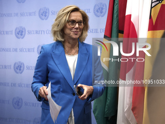 Ms. Sigrid Kaag, Senior Humanitarian and Reconstruction Coordinator for Gaza speaks to the press at the United Nations Headquarters on Janua...