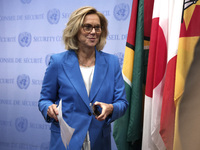 Ms. Sigrid Kaag, Senior Humanitarian and Reconstruction Coordinator for Gaza speaks to the press at the United Nations Headquarters on Janua...