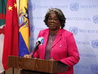 Permanent epresentative of the United States to the UN Ambassador Linda Thomas-Greenfield speaks during a Ms. Sigrid Kaag, Senior Humanitari...