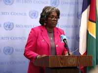 Permanent epresentative of the United States to the UN Ambassador Linda Thomas-Greenfield speaks during a Ms. Sigrid Kaag, Senior Humanitari...