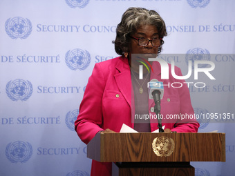 Permanent epresentative of the United States to the UN Ambassador Linda Thomas-Greenfield speaks during a Ms. Sigrid Kaag, Senior Humanitari...