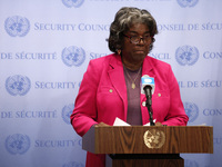 Permanent epresentative of the United States to the UN Ambassador Linda Thomas-Greenfield speaks during a Ms. Sigrid Kaag, Senior Humanitari...