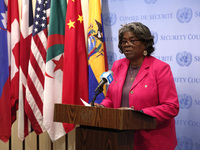 Permanent epresentative of the United States to the UN Ambassador Linda Thomas-Greenfield speaks during a Ms. Sigrid Kaag, Senior Humanitari...