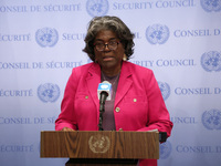 Permanent epresentative of the United States to the UN Ambassador Linda Thomas-Greenfield speaks during a Ms. Sigrid Kaag, Senior Humanitari...