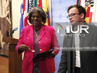 Permanent epresentative of the United States to the UN Ambassador Linda Thomas-Greenfield speaks during a Ms. Sigrid Kaag, Senior Humanitari...