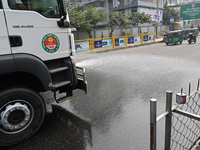 A Truck Sprays Water On A Dusty Road To Minimize Air Pollution By Dhaka North City Corporation In Dhaka, Bangladesh, On January 31, 2024. Dh...