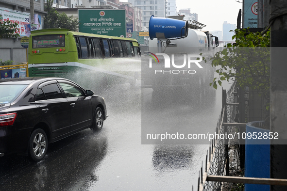 A Truck Sprays Water On A Dusty Road To Minimize Air Pollution By Dhaka North City Corporation In Dhaka, Bangladesh, On January 31, 2024. Dh...