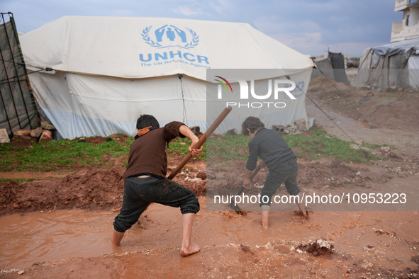 After A Year Since The Earthquake, Camps In The City Of Jindires , on January 31, 2024, Find Themselves Immersed In Mud And Clay Due To Heav...