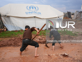 After A Year Since The Earthquake, Camps In The City Of Jindires , on January 31, 2024, Find Themselves Immersed In Mud And Clay Due To Heav...