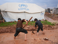 After A Year Since The Earthquake, Camps In The City Of Jindires , on January 31, 2024, Find Themselves Immersed In Mud And Clay Due To Heav...