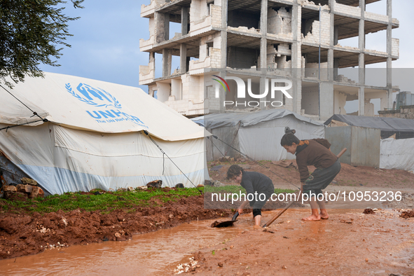 After A Year Since The Earthquake, Camps In The City Of Jindires , on January 31, 2024, Find Themselves Immersed In Mud And Clay Due To Heav...