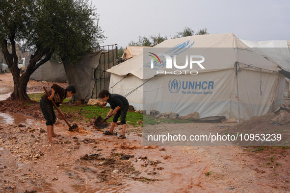 After A Year Since The Earthquake, Camps In The City Of Jindires , on January 31, 2024, Find Themselves Immersed In Mud And Clay Due To Heav...