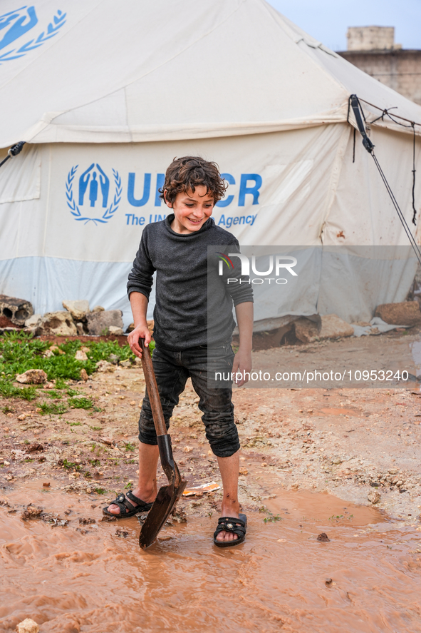 After A Year Since The Earthquake, Camps In The City Of Jindires , on January 31, 2024, Find Themselves Immersed In Mud And Clay Due To Heav...