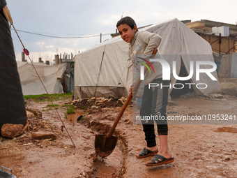 After A Year Since The Earthquake, Camps In The City Of Jindires , on January 31, 2024, Find Themselves Immersed In Mud And Clay Due To Heav...