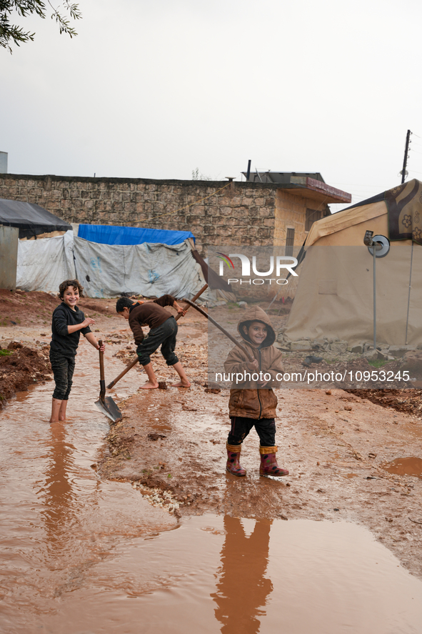 After A Year Since The Earthquake, Camps In The City Of Jindires , on January 31, 2024, Find Themselves Immersed In Mud And Clay Due To Heav...