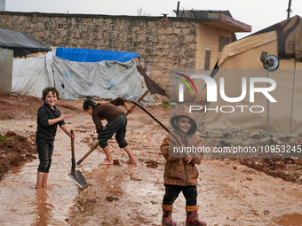 After A Year Since The Earthquake, Camps In The City Of Jindires , on January 31, 2024, Find Themselves Immersed In Mud And Clay Due To Heav...