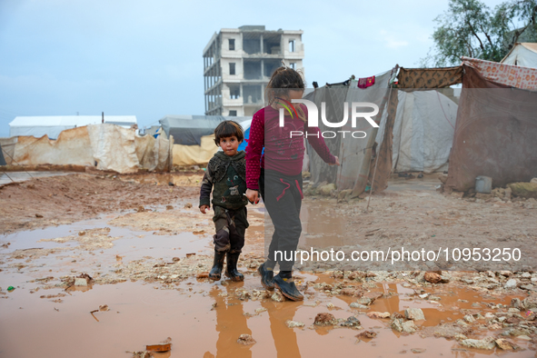 After A Year Since The Earthquake, Camps In The City Of Jindires , on January 31, 2024, Find Themselves Immersed In Mud And Clay Due To Heav...