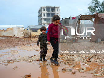 After A Year Since The Earthquake, Camps In The City Of Jindires , on January 31, 2024, Find Themselves Immersed In Mud And Clay Due To Heav...