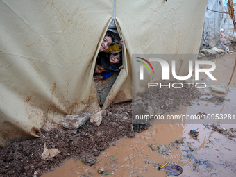 After A Year Since The Earthquake, Camps In The City Of Jindires , on January 31, 2024, Find Themselves Immersed In Mud And Clay Due To Heav...