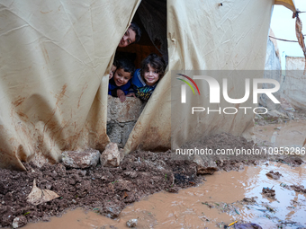 After A Year Since The Earthquake, Camps In The City Of Jindires , on January 31, 2024, Find Themselves Immersed In Mud And Clay Due To Heav...