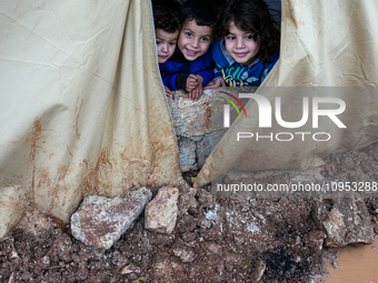 After A Year Since The Earthquake, Camps In The City Of Jindires , on January 31, 2024, Find Themselves Immersed In Mud And Clay Due To Heav...