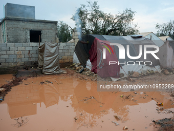 After A Year Since The Earthquake, Camps In The City Of Jindires , on January 31, 2024, Find Themselves Immersed In Mud And Clay Due To Heav...