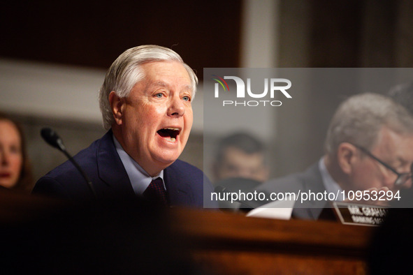 Sen. Lindsey Graham (R-SC) chastises CEOs of large social media companies during a Senate Judiciary Committee hearing on the crisis of onlin...