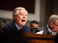 Sen. Lindsey Graham (R-SC) chastises CEOs of large social media companies during a Senate Judiciary Committee hearing on the crisis of onlin...