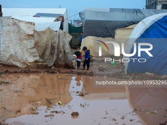 After A Year Since The Earthquake, Camps In The City Of Jindires , on January 31, 2024, Find Themselves Immersed In Mud And Clay Due To Heav...