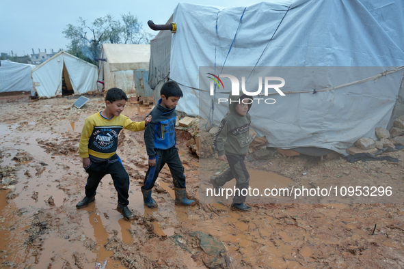 After A Year Since The Earthquake, Camps In The City Of Jindires , on January 31, 2024, Find Themselves Immersed In Mud And Clay Due To Heav...