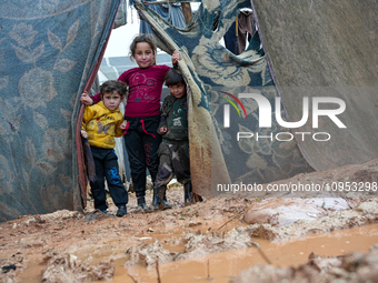 After A Year Since The Earthquake, Camps In The City Of Jindires , on January 31, 2024, Find Themselves Immersed In Mud And Clay Due To Heav...