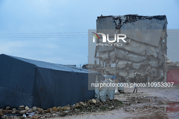 After A Year Since The Earthquake, Camps In The City Of Jindires , on January 31, 2024, Find Themselves Immersed In Mud And Clay Due To Heav...