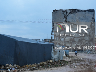 After A Year Since The Earthquake, Camps In The City Of Jindires , on January 31, 2024, Find Themselves Immersed In Mud And Clay Due To Heav...