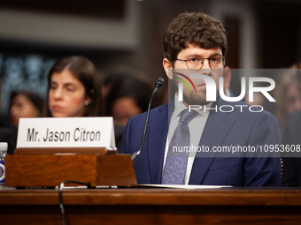 Jason Citron, CEO of Discord, answers questions  during a Senate Judiciary Committee hearing on the crisis of online child sexual abuse and...