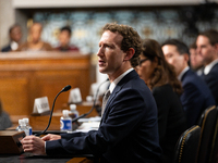 Meta CEO Mark Zuckerberg answers questions from Senators during a Senate Judiciary Committee hearing on the crisis of online child sexual ab...